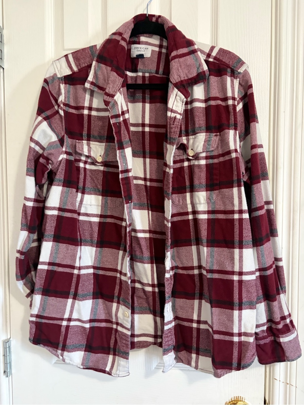 American Eagle Outfitters Women's Burgundy Plaid Long sleeve shirt